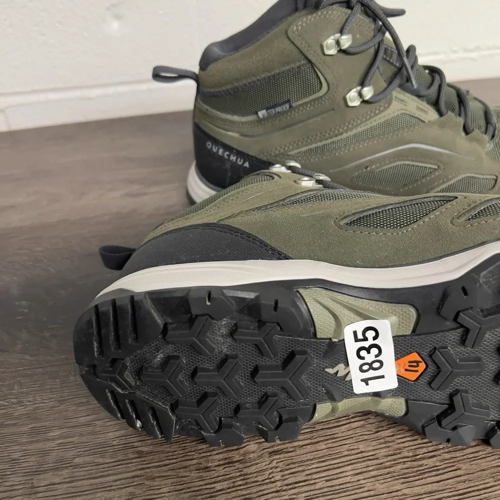 Quechua MH100 Mid Waterproof Hiking Boots Olive Green Men's Size 10.5 EU 44